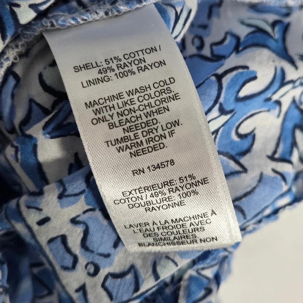 Vineyard Vines Women Small Fit‎ Cay Scarf Print Pintuck Dress White Blue Coastal